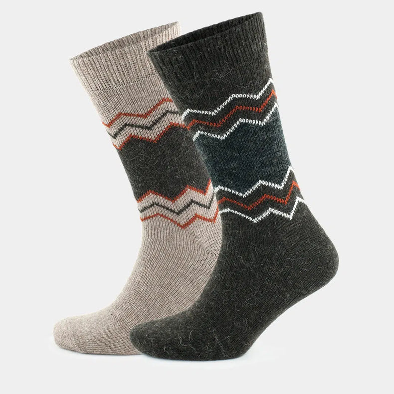 Alpaca Wool Crew Hiking Boot Socks for Men and Women - Wavy Striped