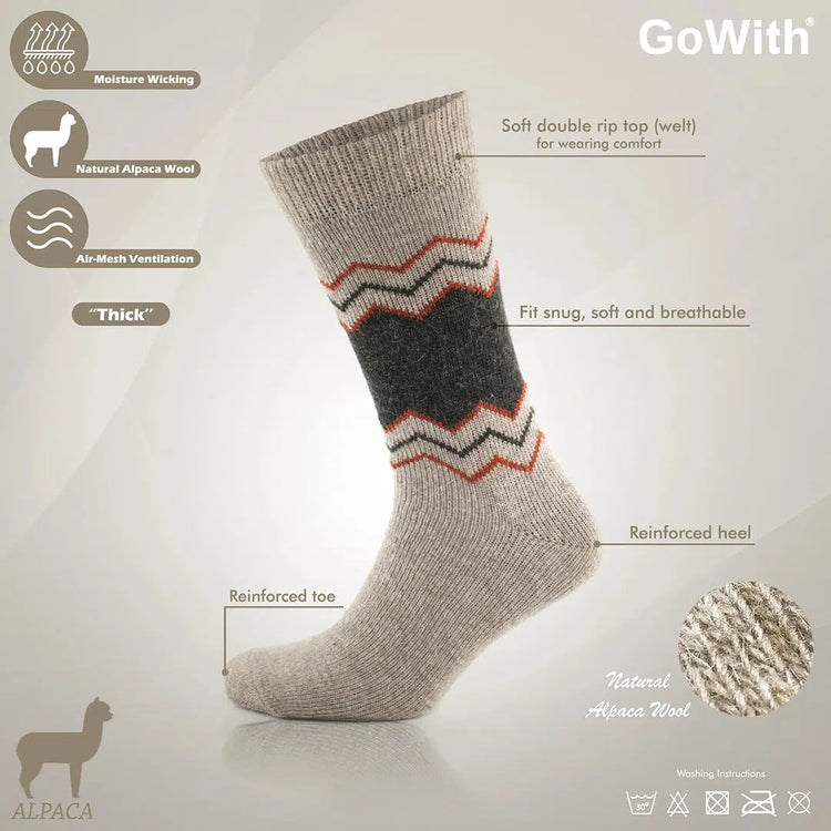 Alpaca Wool Crew Hiking Boot Socks for Men and Women - Wavy Striped