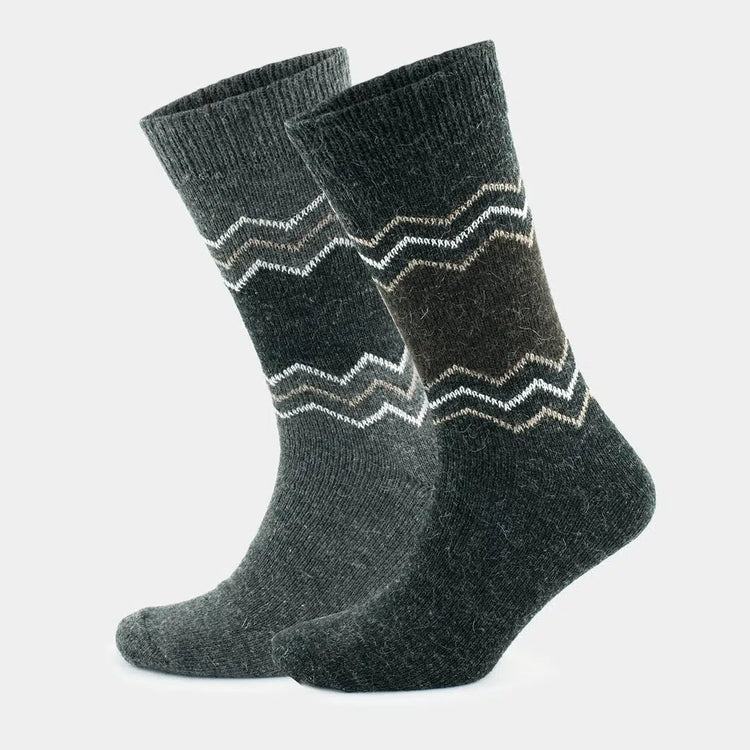 Alpaca Wool Crew Hiking Boot Socks for Men and Women - Wavy Striped