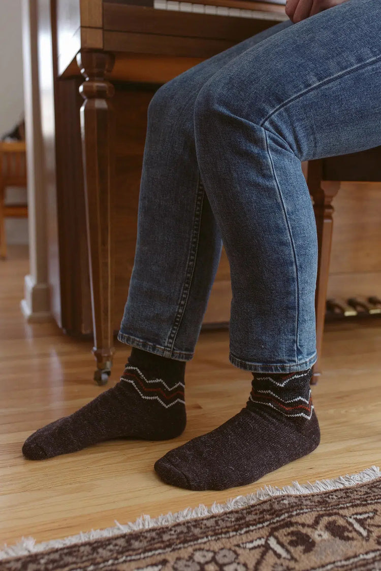 Alpaca Wool Crew Hiking Boot Socks for Men and Women - Wavy Striped