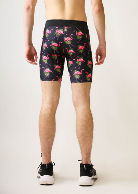 Men's Flamingos 8" Half Tights (Pink on Black) XS S M L XL