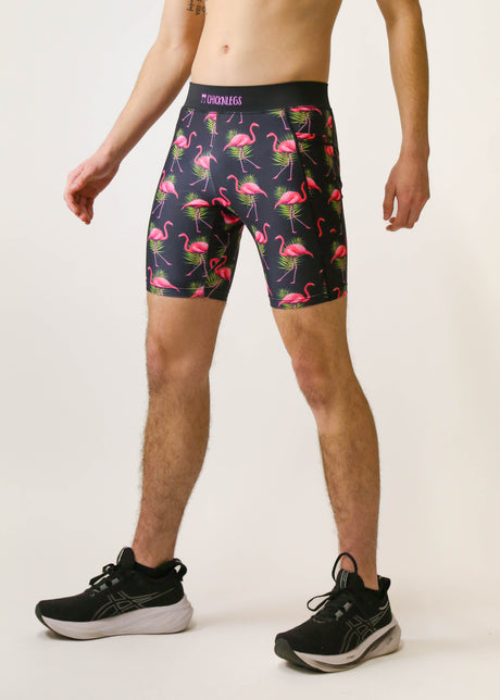 Men's Flamingos 8" Half Tights (Pink on Black) XS S M L XL