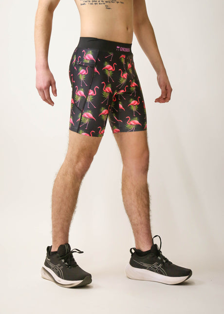 Men's Flamingos 8" Half Tights (Pink on Black) XS S M L XL