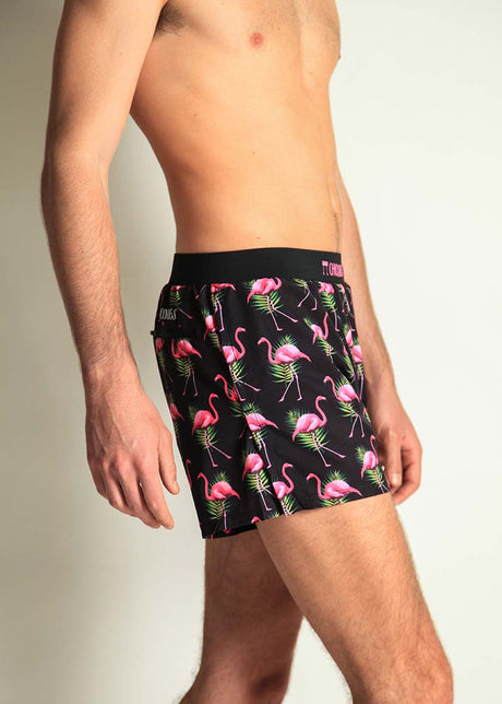 Men's Flamingos 4" Half Split Shorts (Black) XS, S, M, L, XL