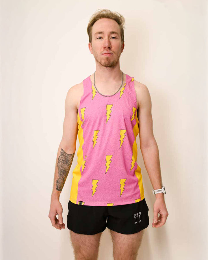 Men's Pink Bolts Performance Singlet XS S M L XL