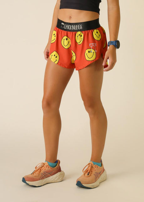 Women's Smiley 1.5" Split Shorts (Orange)