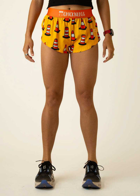 Women's Traffic Cones 1.5" Split Shorts (Yellow/Orange)