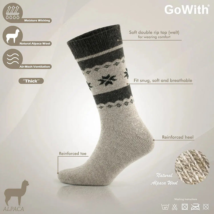 Alpaca Wool Crew Hiking Boot Socks for Men and Women - Snowflake