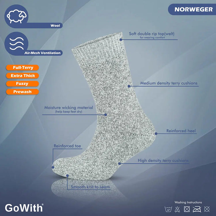 Men's Merino Wool Extra Thick Full Terry Fuzzy Crew Socks