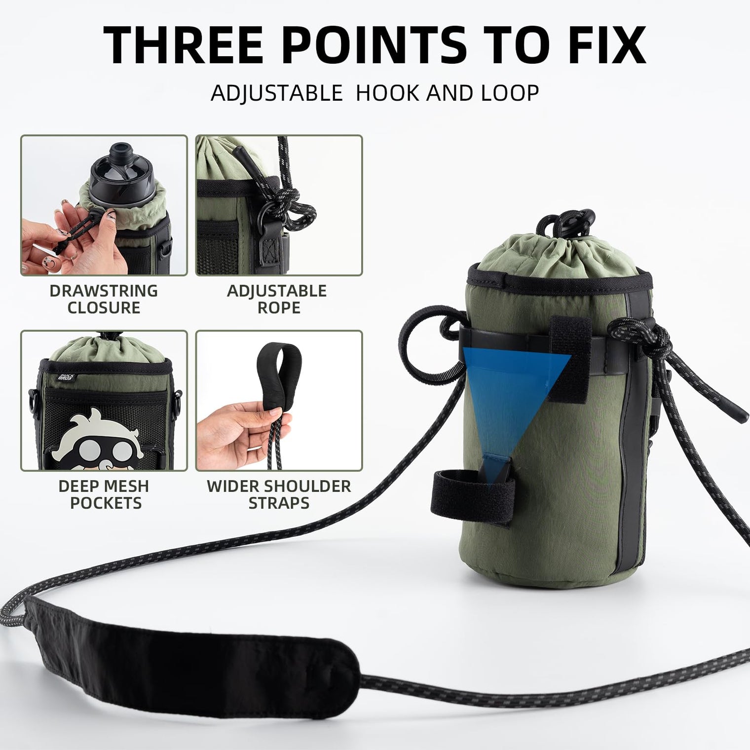 ROCKBROS Bike Water Bottle Holder with Mesh Pockets for Kids Adults