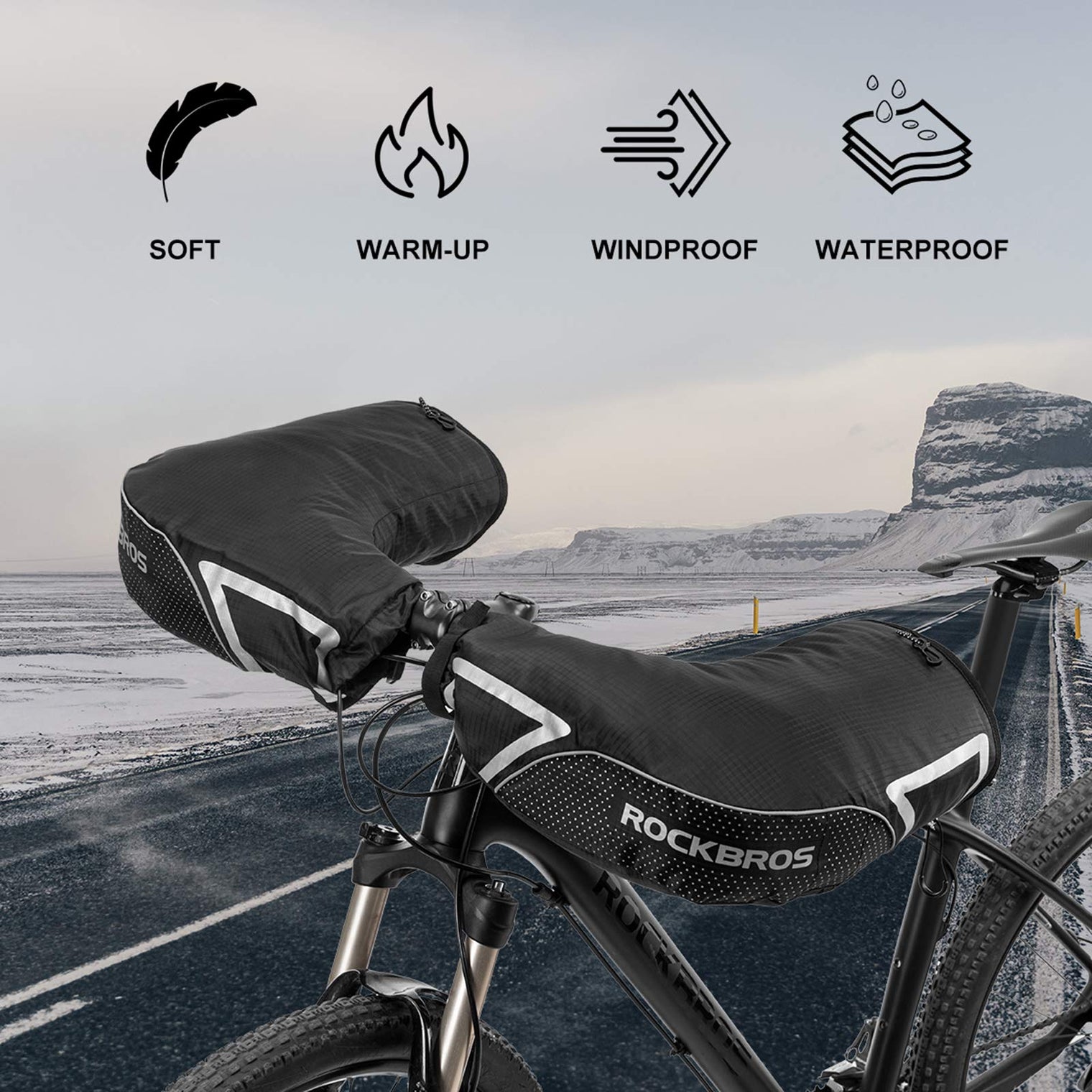 ROCKBROS Winter Handlebar Mittens - Extreme Cold Weather MTB Fat Bike Pogies