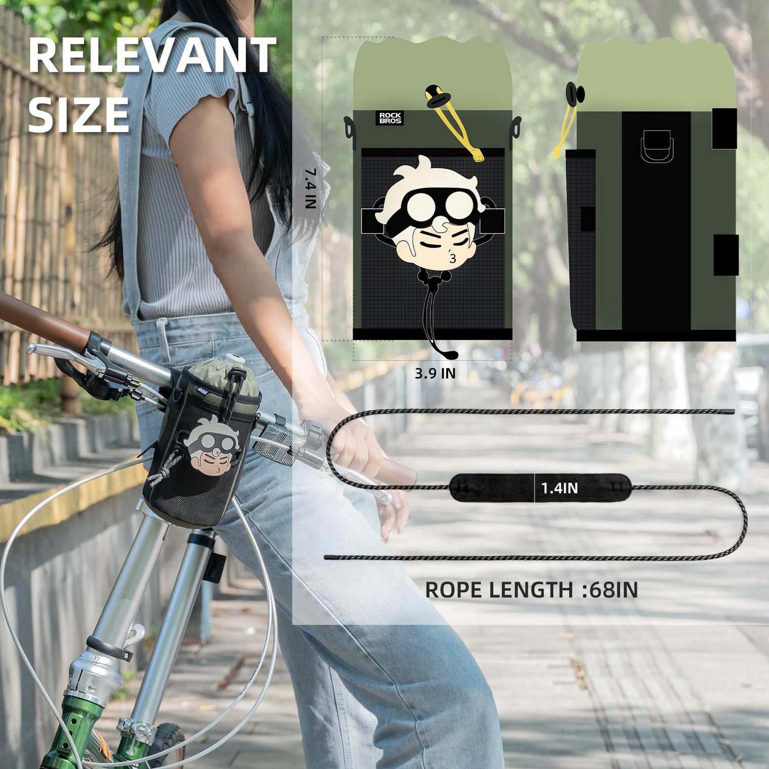 ROCKBROS Bike Water Bottle Holder with Mesh Pockets for Kids Adults