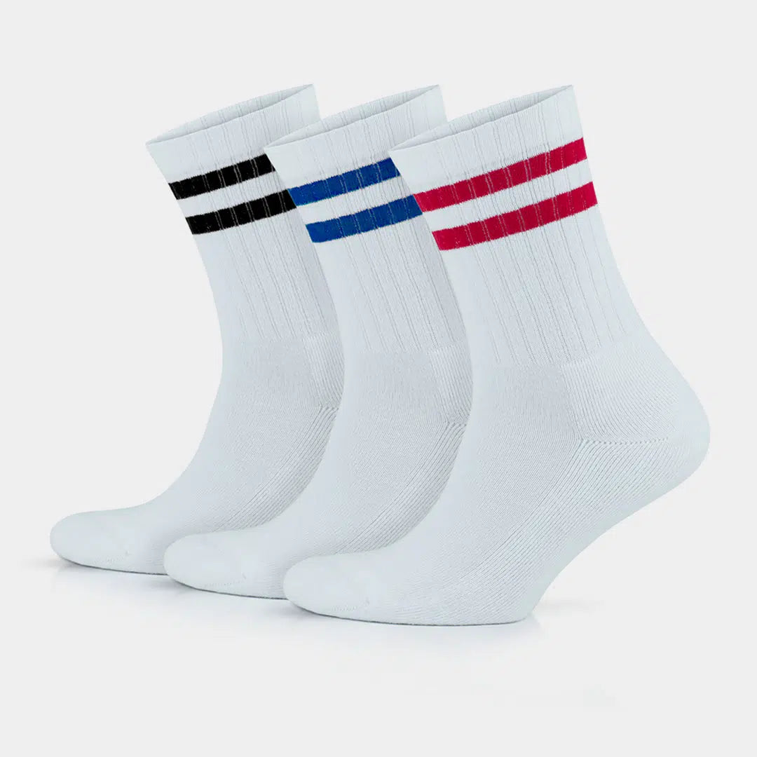 White Quarter Striped Athletic Tennis Socks for Men and Women