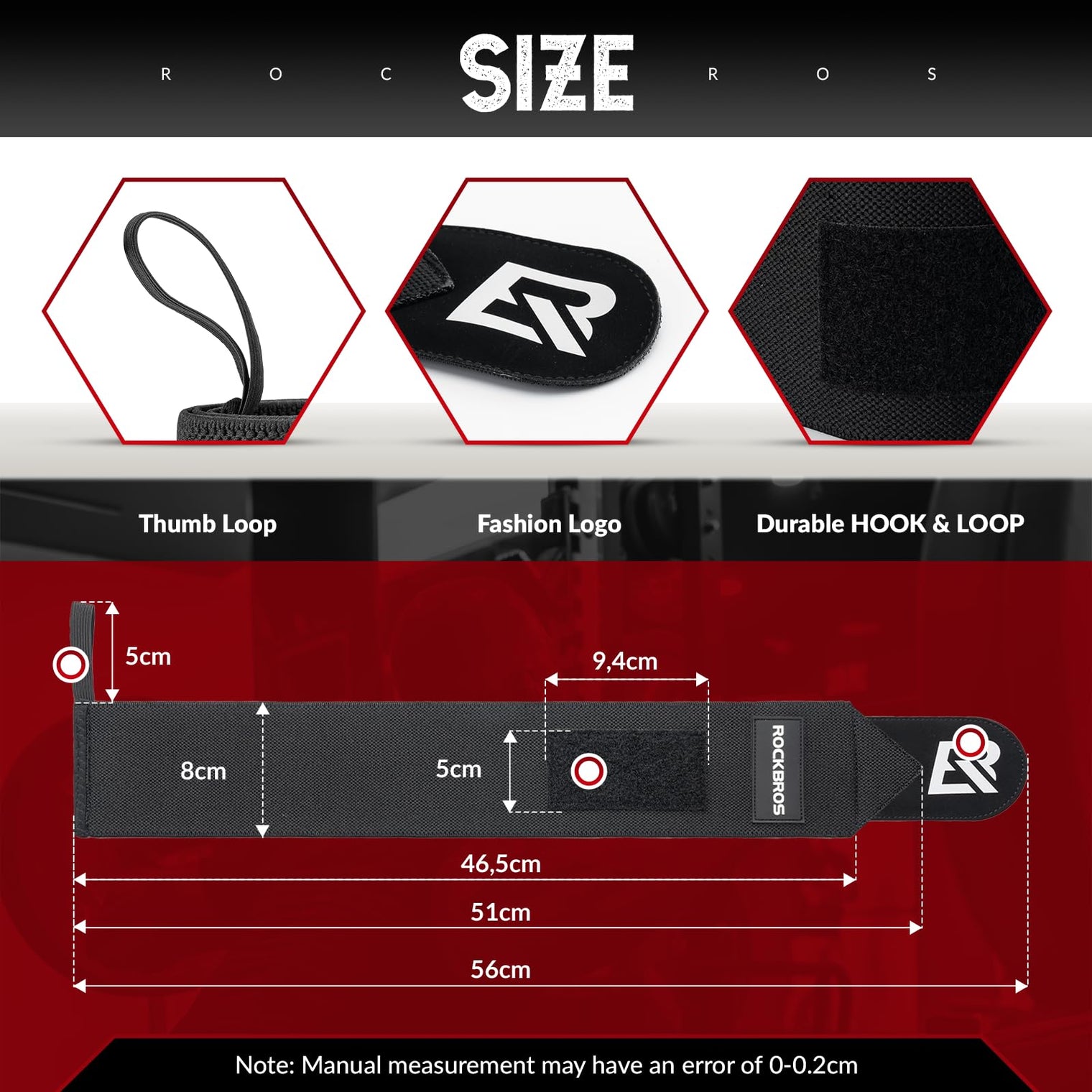 ROCKBROS 22” Wrist Wraps with Thumb Loop Premium Quality for Weightlifting