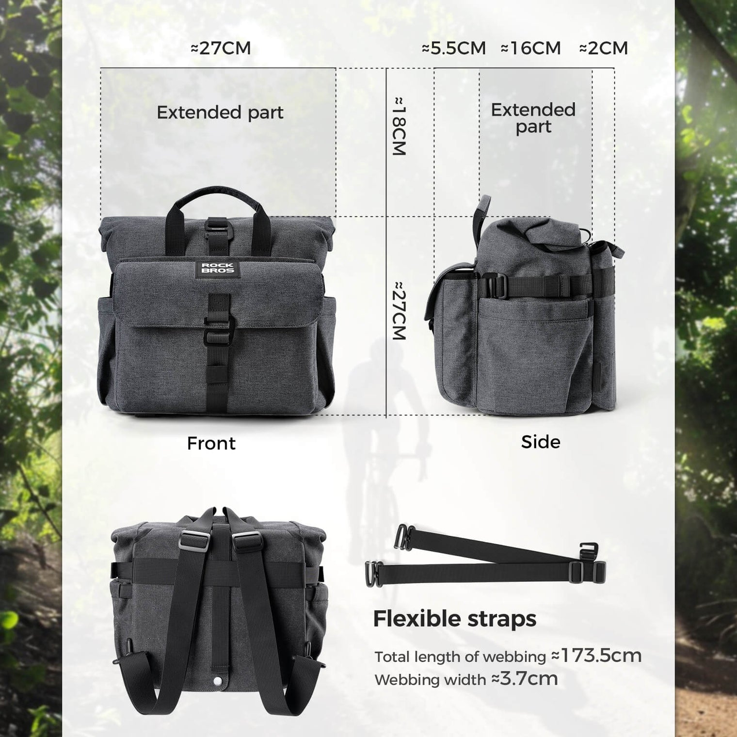 ROCKBROS Folding Bike Handlebar Bag Backpack - H46