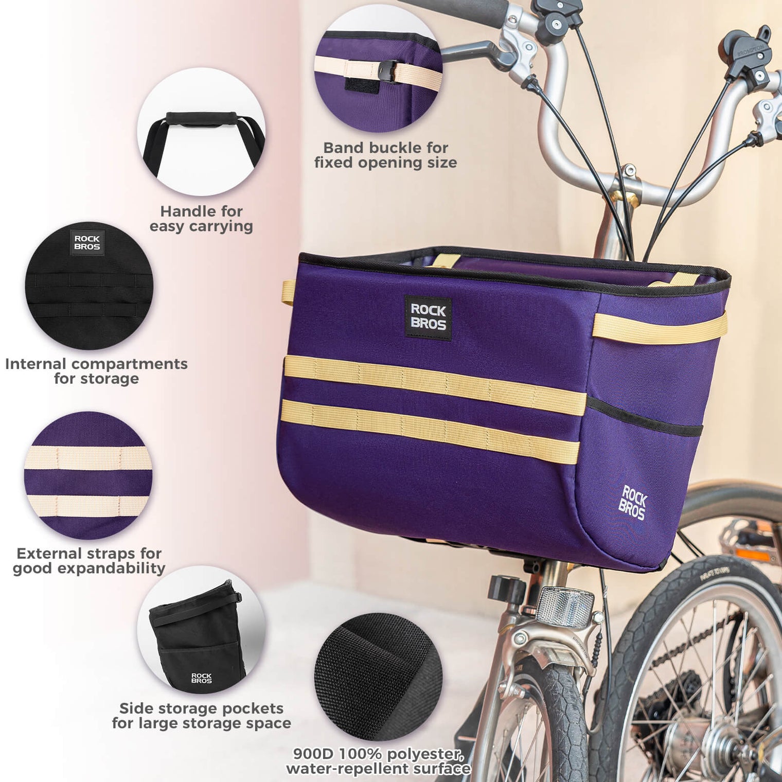 ROCKBROS Folding Bike Handlebar Bag Basket Bag - W016