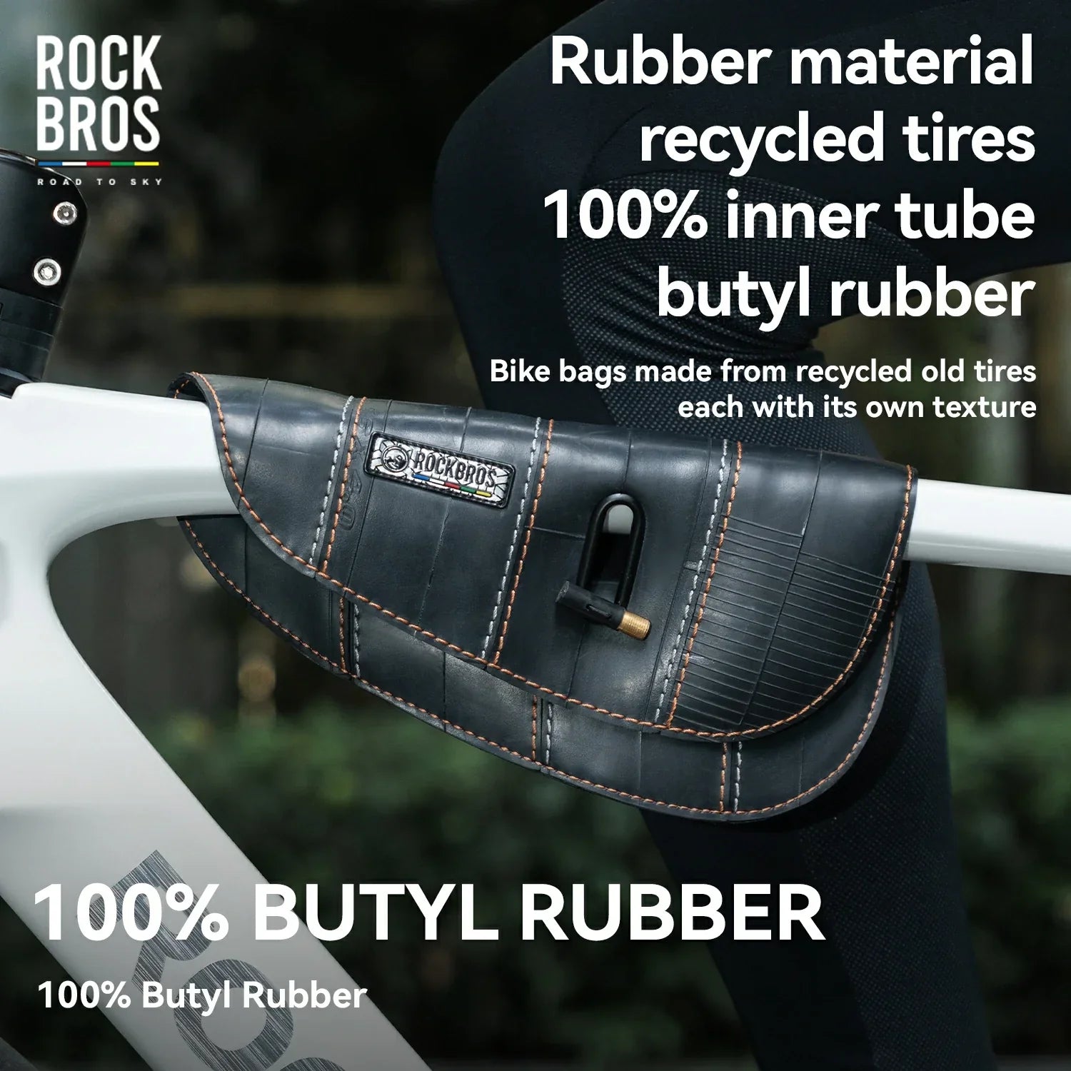 Sustainable Eco-Friendly Recycled Tire Bike Frame Bag 0.5L ROAD TO SKY