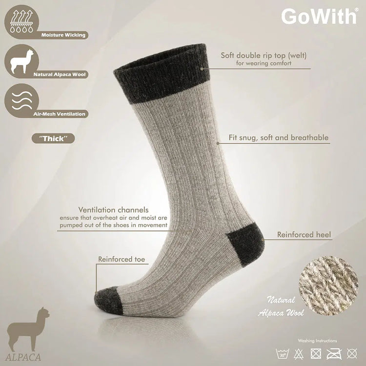 Alpaca Wool Crew Hiking Boot Socks for Men and Women - Ribbed