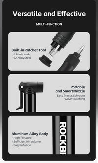 ROCKBROS Bicycle Tire Pump 120PSI MTB Bike Air Inflator Built-in Ratchet Tool
