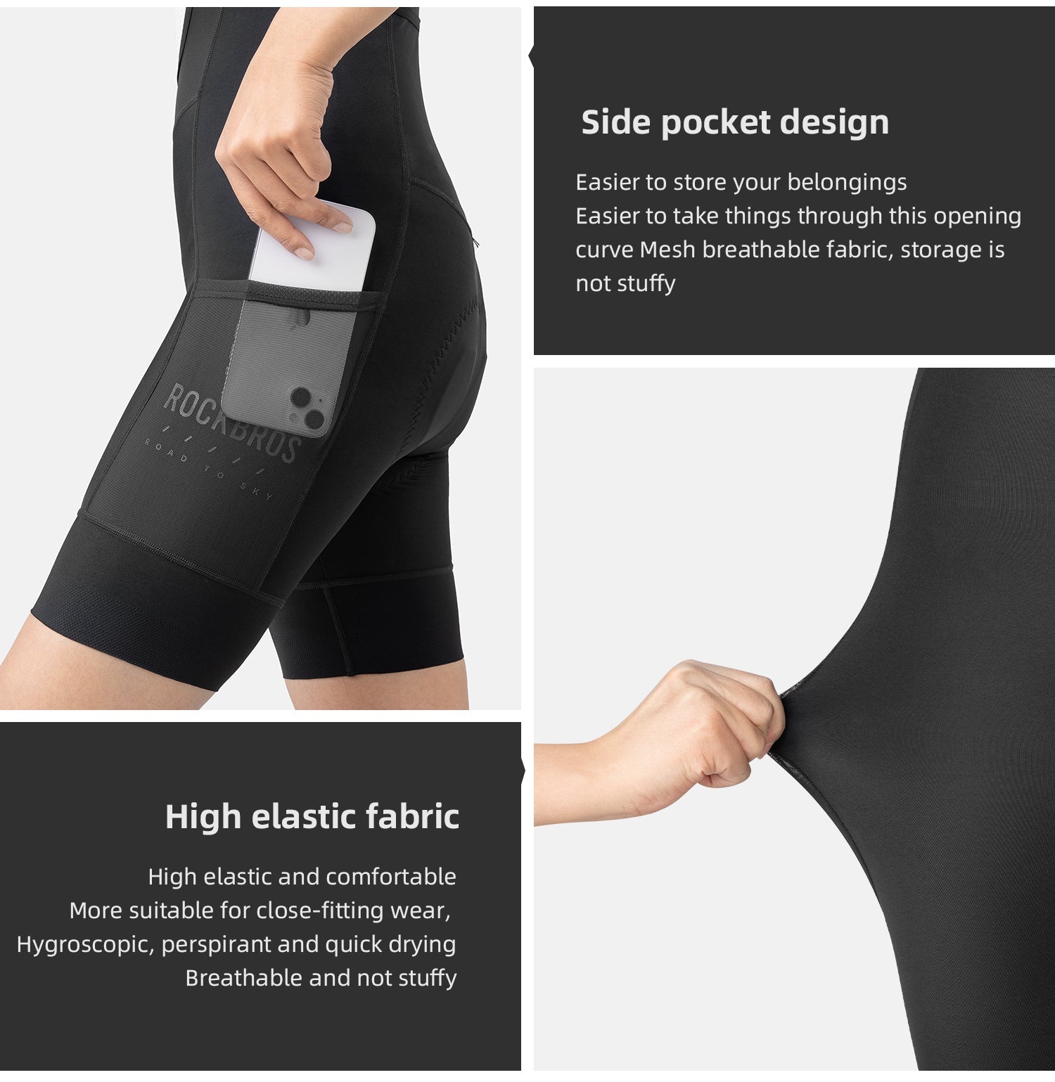 【ROAD TO SKY by ROCKBROS Women's Cycling Bib Shorts in Black