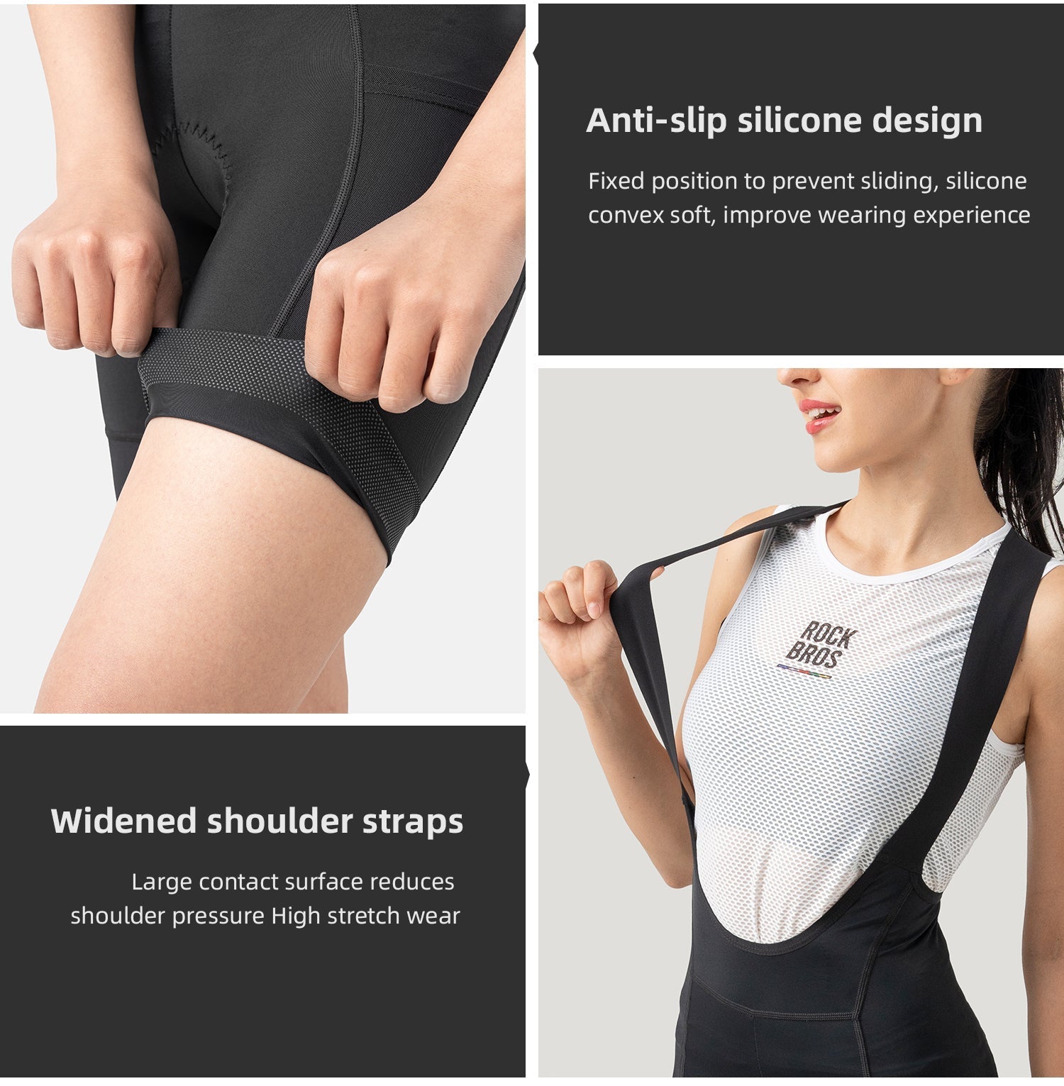 【ROAD TO SKY by ROCKBROS Women's Cycling Bib Shorts in Black