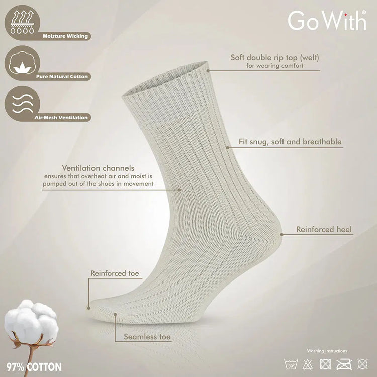 97% Cotton Crew Dress Socks for Men and Women  - Undyed