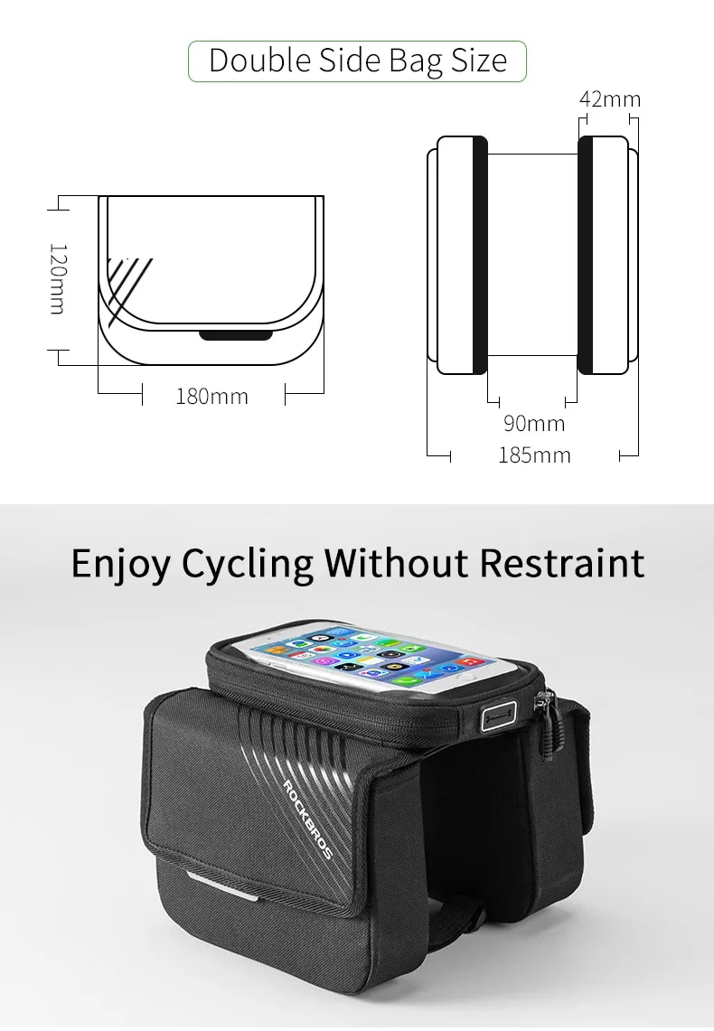 ROCKBROS 6.0" Bike Phone Holder Bag - Durable, Touchscreen, Large Capacity