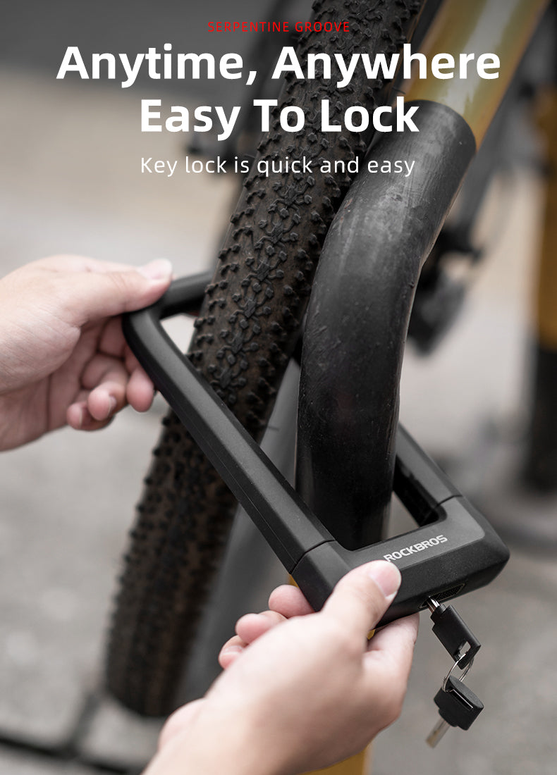 ROCKBROS Motorcycle Bicycle U-Lock Anti-Theft Thickened MTB Bike Lock Alloy Steel 3 Keys