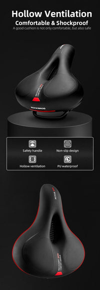 ROCKBROS Bicycle Saddle Shockproof Leather Cushion Reflective Cycling Bike Seat With Handle