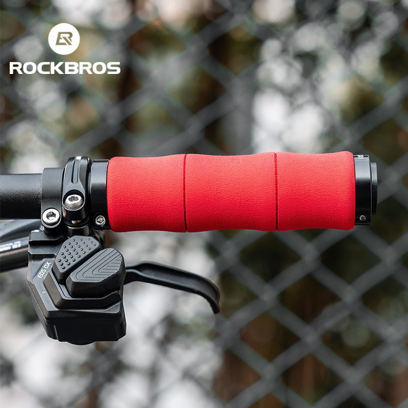 ROCKBROS Bike Grips Shock Absorption Foam Bike Handle Grips Soft Comfortable Non-Slip Double Locked on