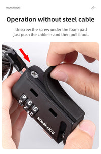 ROCKBROS 1.5M Portable Bicycle Cable Lock - Combination Helmet Lock