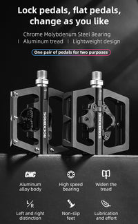 Multi-Function Clipless Flat Bike Pedals in Black (Pair)