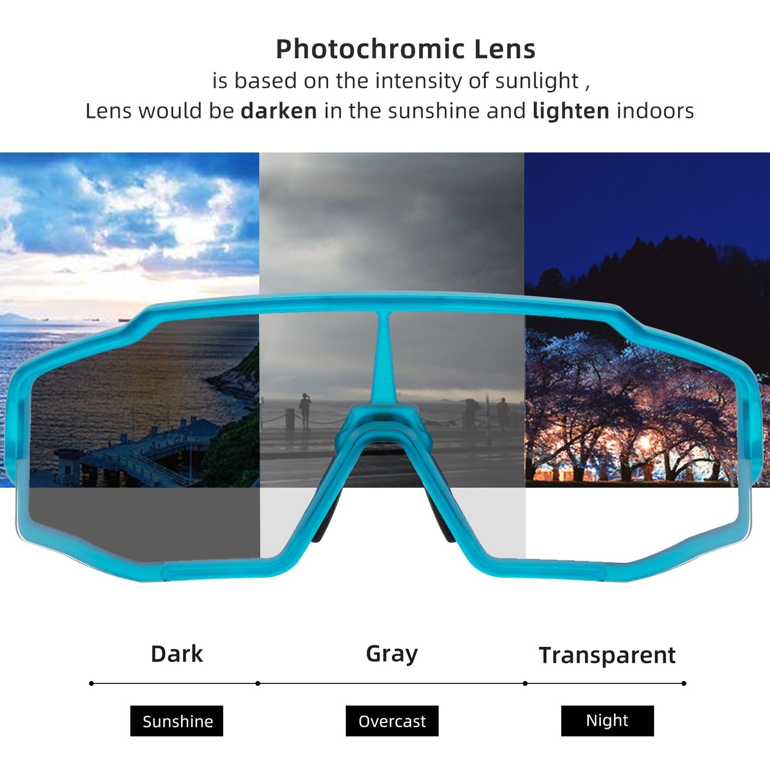 ROCKBROS-Blue Full Frame Photochromic Cycling Sunglasses