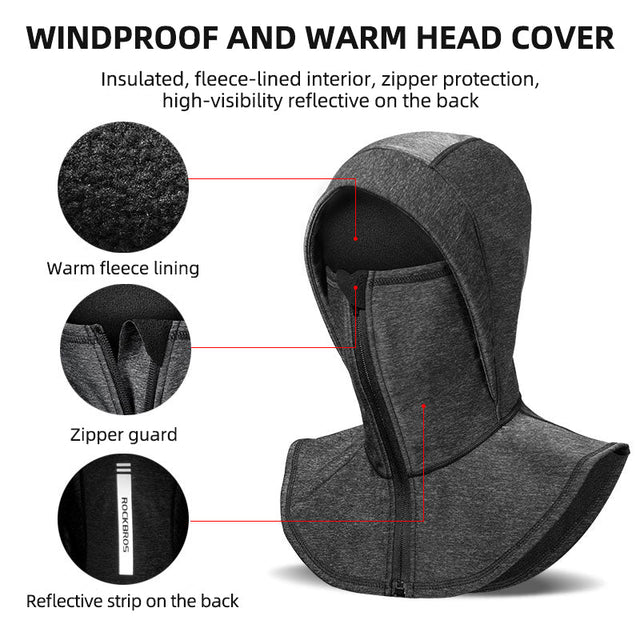 ROCKBROS Fleece-Lined Warmth Windproof Balaclava Ski Mask Reflective Logo