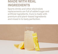Cure Hydration | Plant-Based Electrolyte Drink Mix | No Added Sugar | FSA & HSA | Dehydration Relief Powder Made with Coconut Water | Non-GMO | Vegan | Pouch of 14 Packets - Lemonade