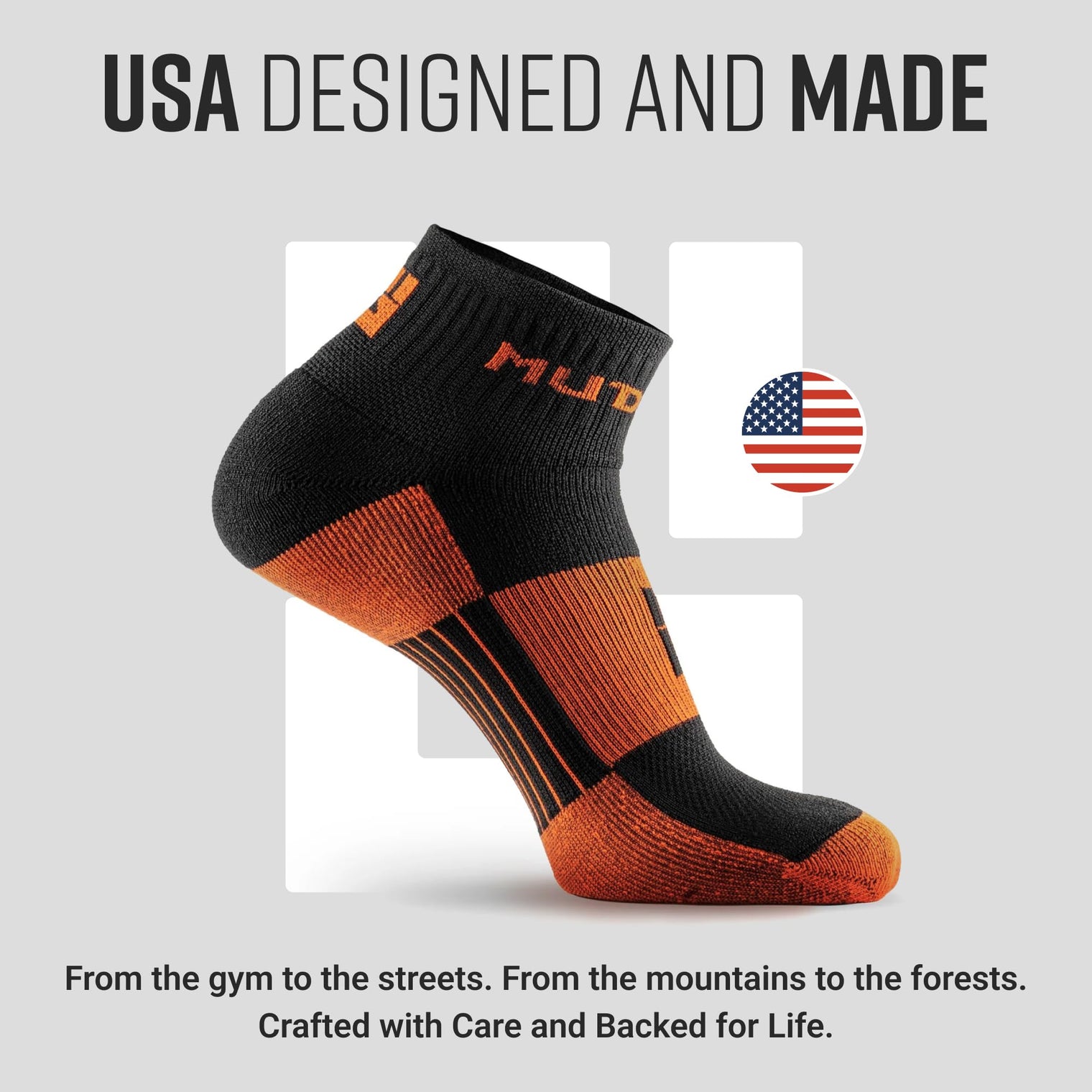 MudGear Quarter (¼) Crew Socks - Black/Orange (2 pair pack)