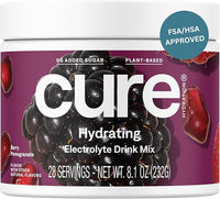 Cure Hydration | Plant-Based Electrolyte Drink Mix | No Added Sugar | FSA-HSA | Dehydration Relief Powder Made with Coconut Water | Non-GMO | Vegan | 28 Servings Jar - Berry Pomegranate