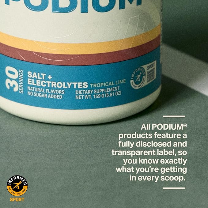 Podium Nutrition Training Salt + Electrolytes Powder, Tropical Lime, Post Workout Hydration & Muscle Recovery Support, Electrolyte Drink, Magnesium, Potassium,Calcium, Sodium Salts, 30 Servings