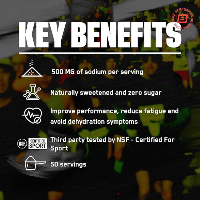 BARE PERFORMANCE NUTRITION BPN Electrolytes Hydration Drink Mix | Sugar Free Electrolyte Powder | 500mg Sodium per Serving | Naturally Sweetened | Lemon Lime, 50 Servings
