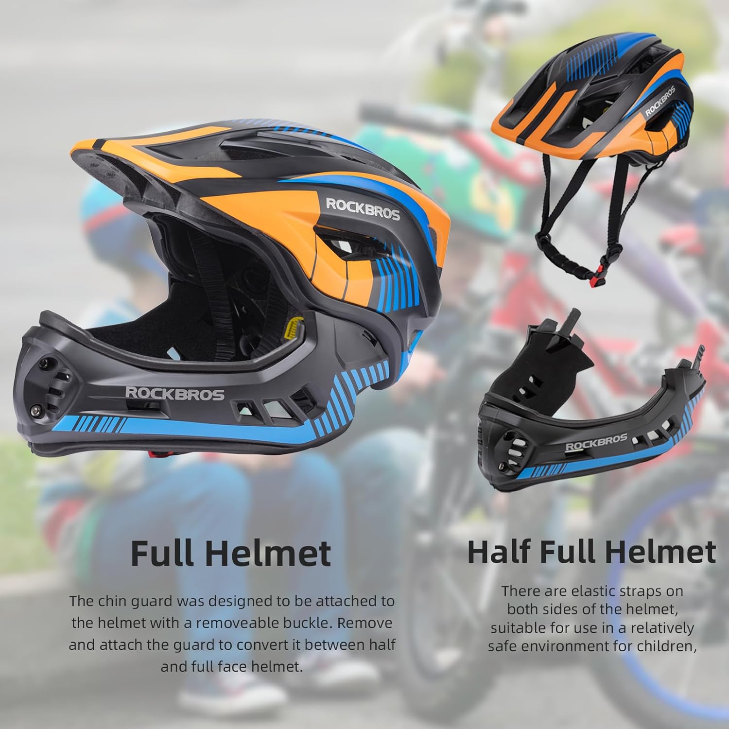 ROCKBROS Kids Full Face Helmet Detachable for Youth Child Boys Girls Ages 3-16