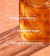 Cure Hydration Performance | Plant-Based Electrolyte Energy Drink Mix | No Added Sugar | Dehydration Relief Powder | 100mg of Caffeine | Non-GMO | Vegan | Pouch of 14 Packets - Peach