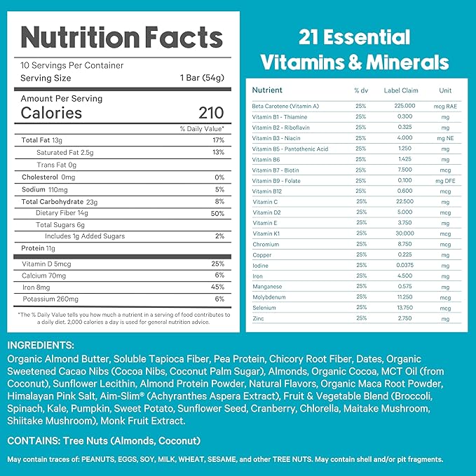 Meal Replacement Bar by LyfeFuel - Vegan Protein Bar Packed with Organic Superfoods, Fiber & 21 Essential Nutrients from 100% Plant Based Whole Foods (Fudgy Brownie - Box of 10) Gluten Free, Paleo
