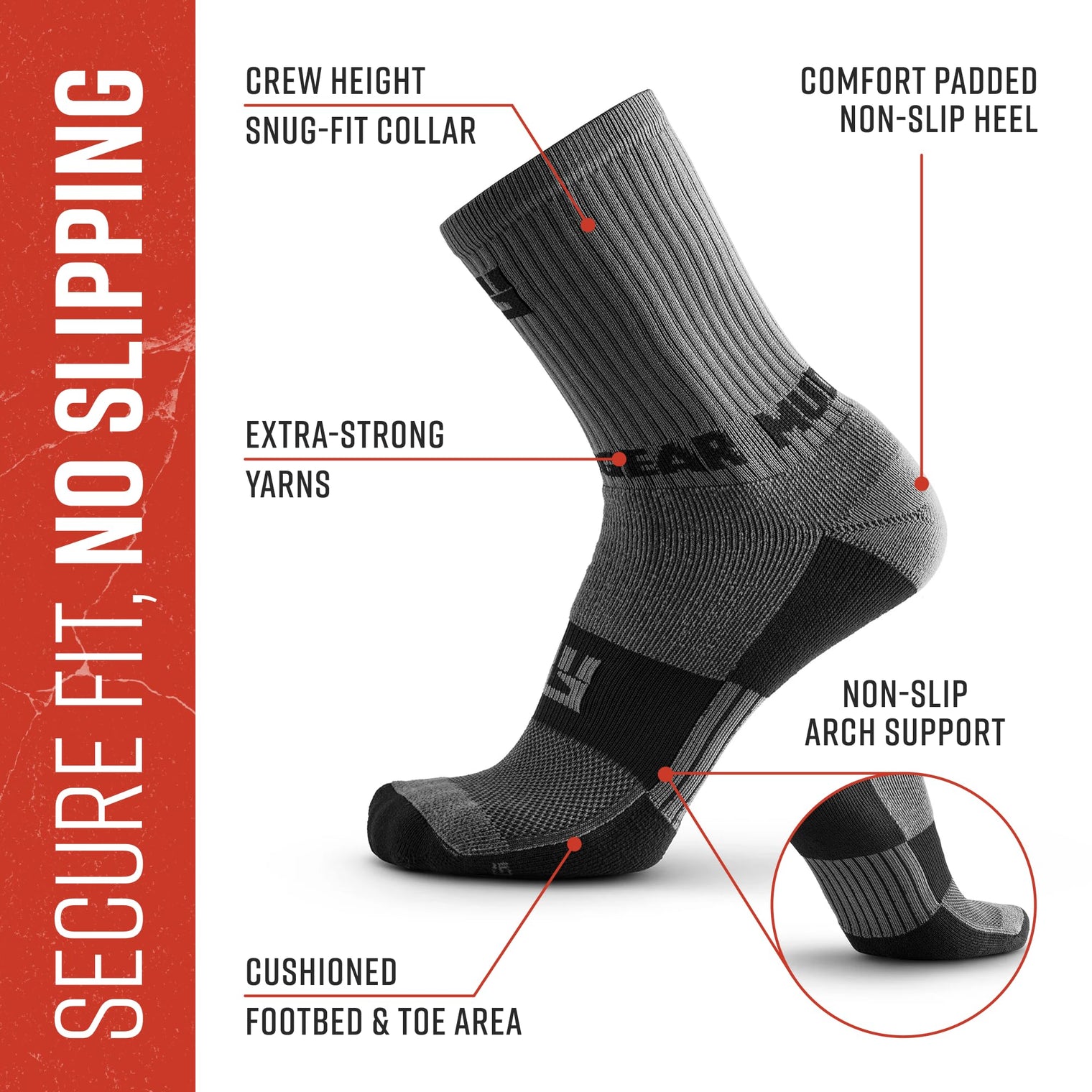 Performance Hiking/Trekking Sock - Gray/Black (2 Pair Pack)