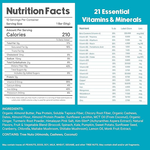 Essential Nutrition Bars by LyfeFuel | Vegan Protein Bar & Low Carb Meal Replacement for Intermittent Fasting and Hunger Control | 12g Plant-Based Protein, High Fiber, MCT Oil and 21 Organic Vitamins | No Sugar Alcohols (Lemon Ginger Tart)