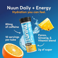 Nuun Energy Electrolyte Tablets with Ginseng, Caffeine from Green Tea Extract, Vitamin B12, B6, B5, Magnesium & 4 Other Electrolytes, Gluten Free & Vegan, Tropical Punch, 8 Pack (80 Servings Total)