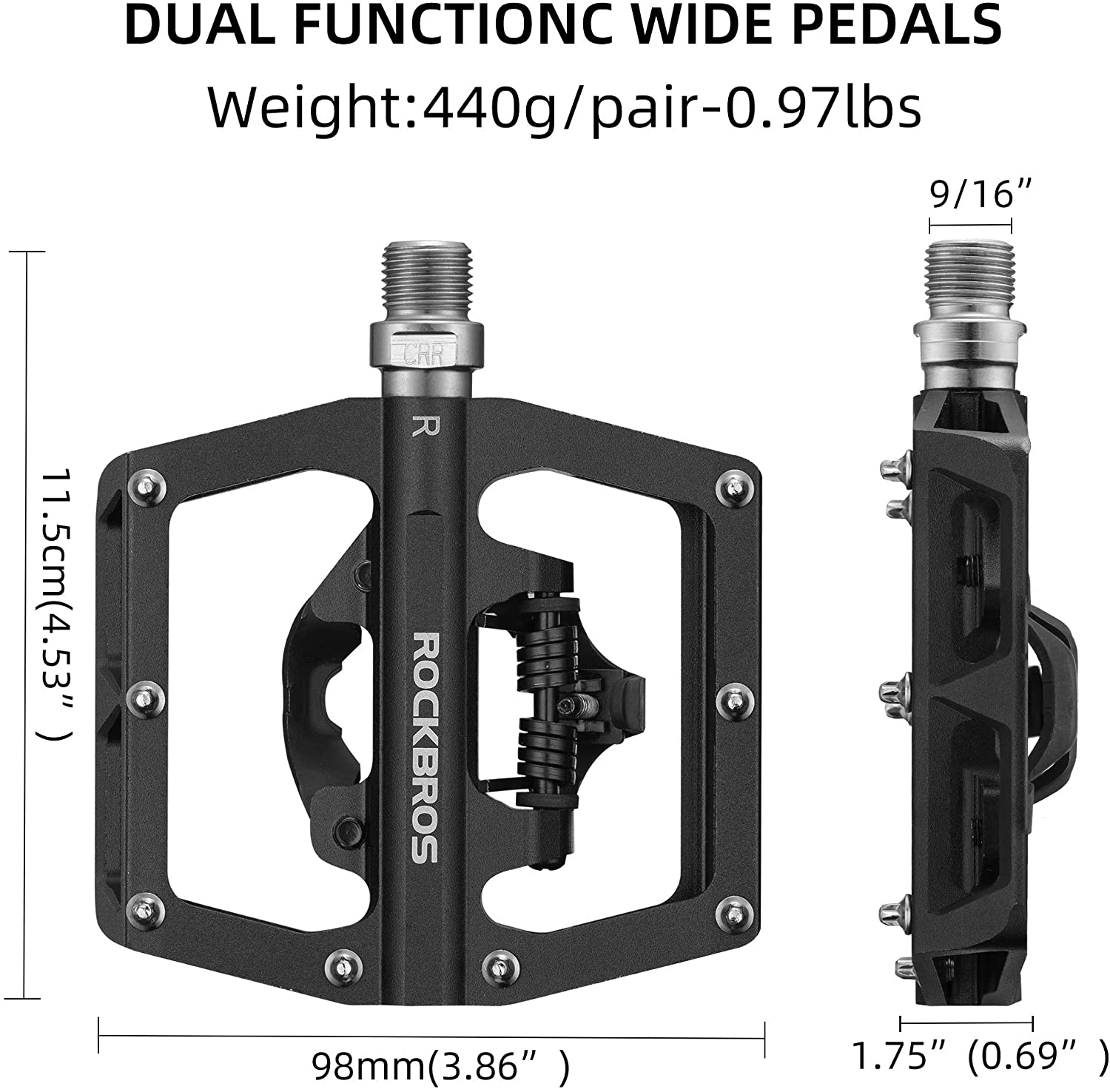 Multi-Function Clipless Flat Bike Pedals in Black (Pair)