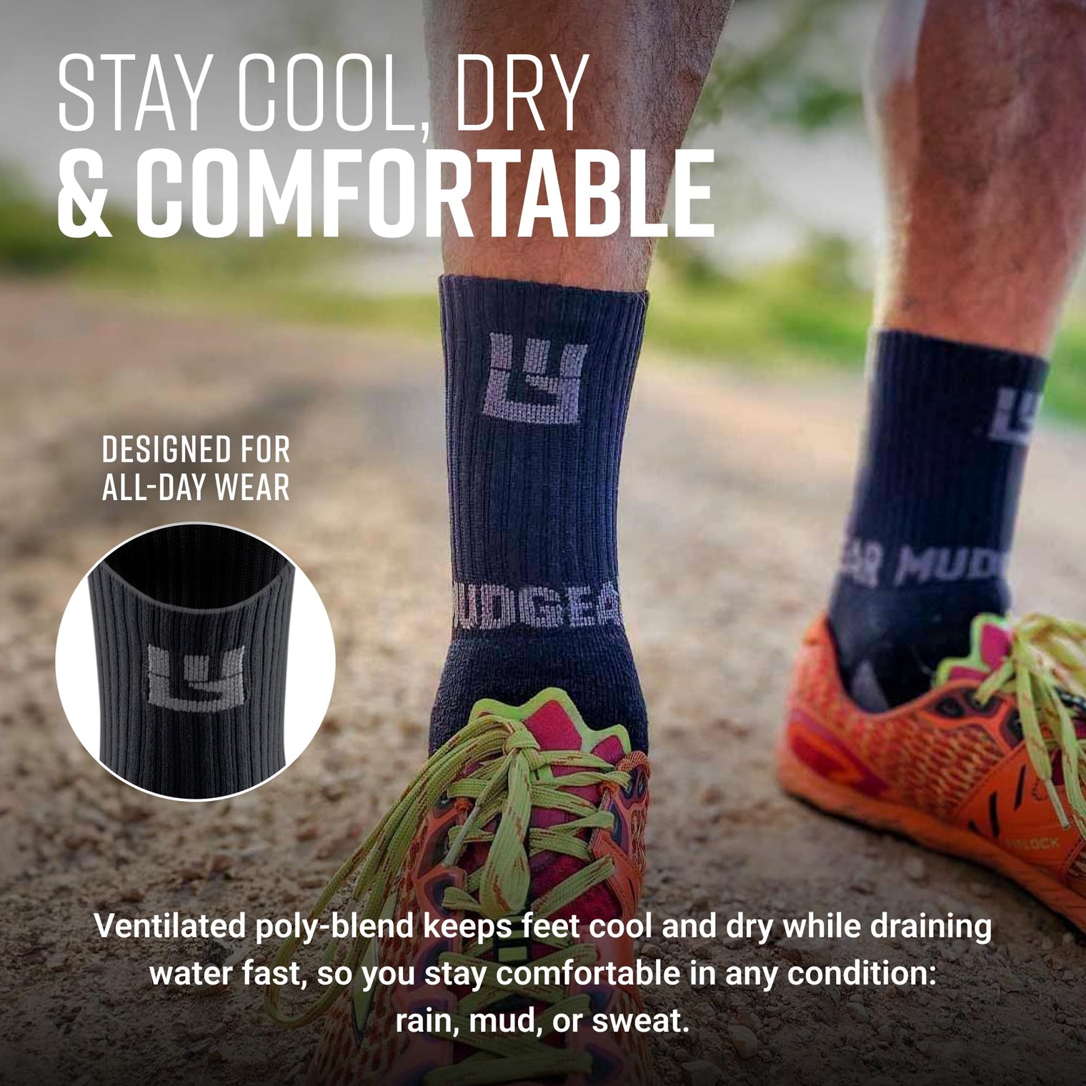 5" Crew Height Trail Running Sock (Black/Gray)