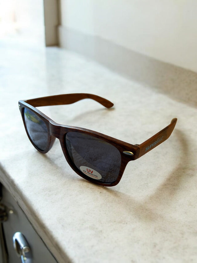 SuperFeet Aviator Sport Sunglasses (Faux Wood Frame)