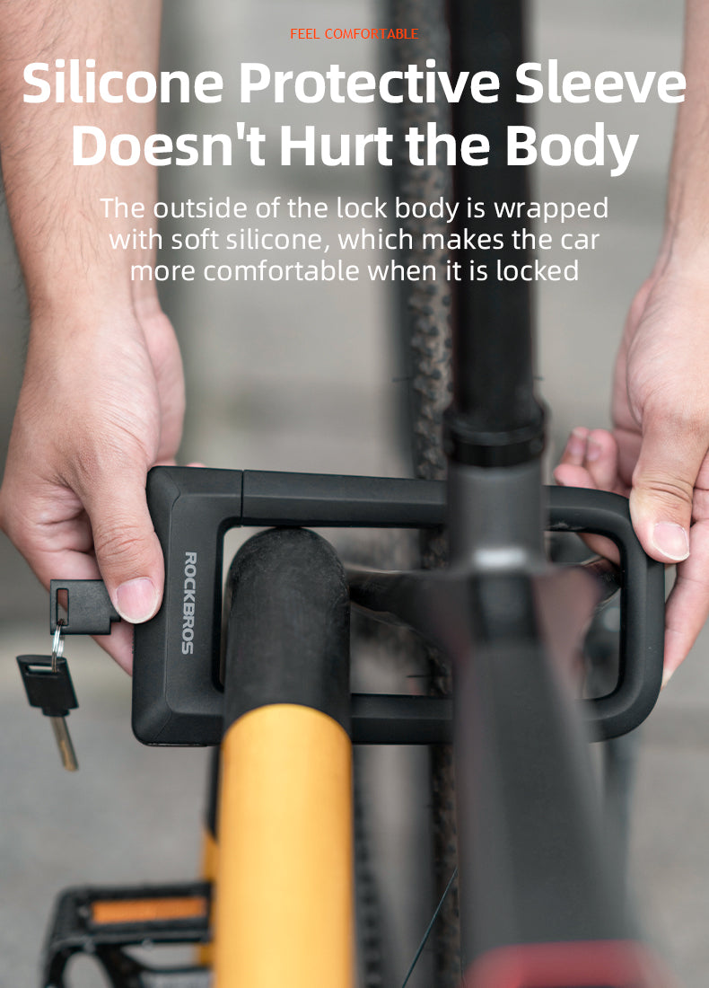 ROCKBROS Motorcycle Bicycle U-Lock Anti-Theft Thickened MTB Bike Lock Alloy Steel 3 Keys