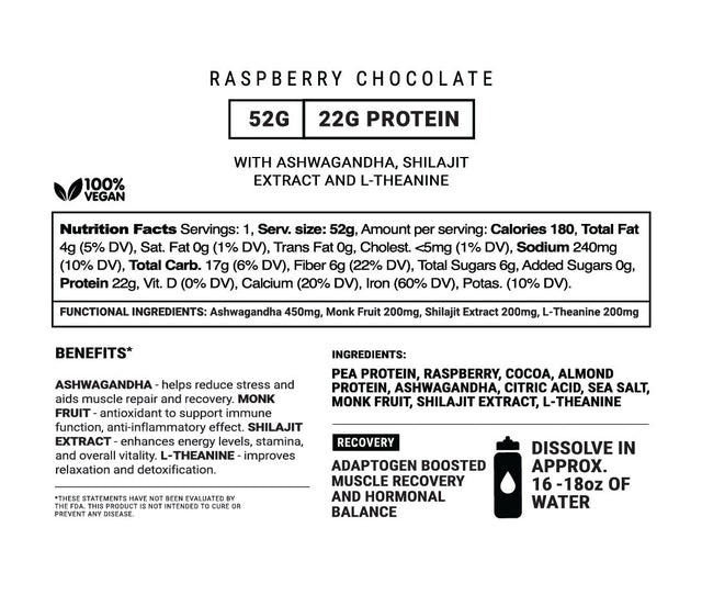 Chocolate Raspberry Recovery Protein Shake w/Adaptogens